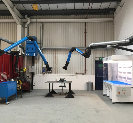 Service boom with a Climavent Extraction arm to extract fume from a welding application