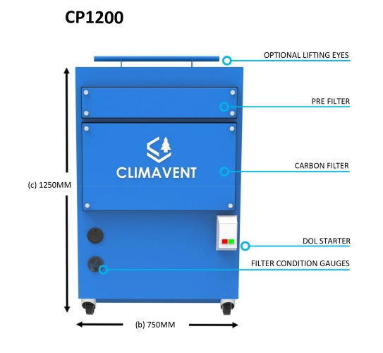 Hose Connection Mobile Fume Extraction Unit ideally used in confined spaces to allow for easier positioning of the hose.