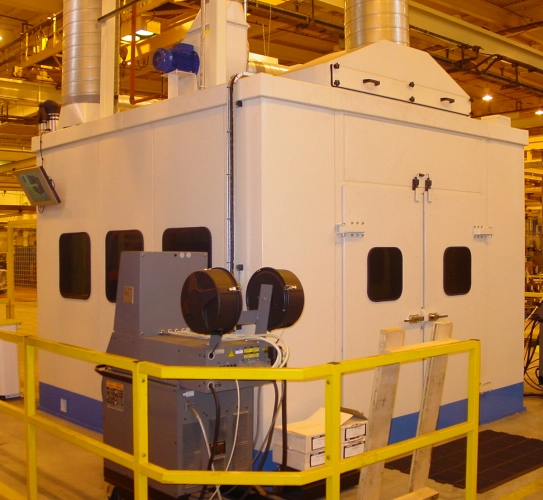 Fully contained dust control booth with double access doors.