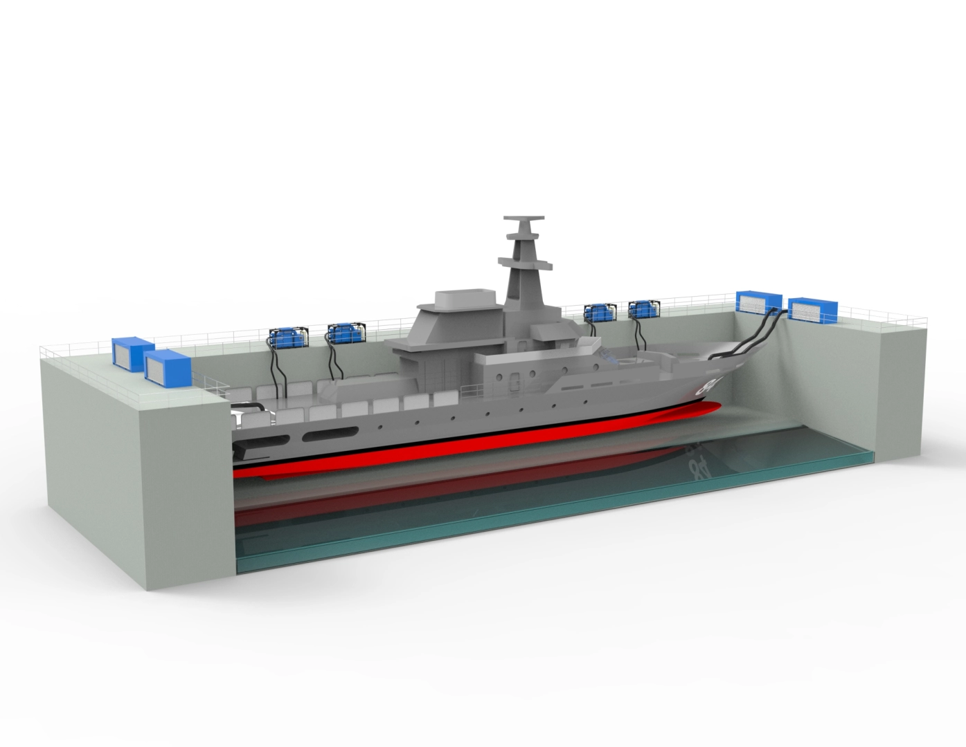 Mobile Paint Fume Extraction for Shipbuilding Dock Assembly showing the positioning of the industrial paint extraction units in relation to the point of extraction