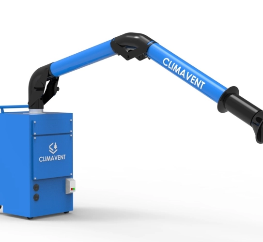 Mobile Welding Fume Extraction Single Arm Unit showing the extension available to allow positioning of the unit