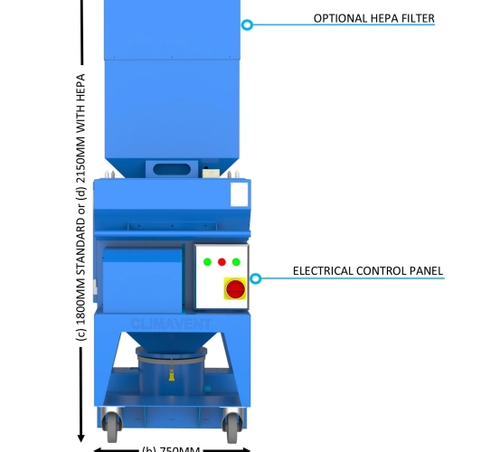 Mobile Dust Extraction with an additional HEPA filter for the extraction of fine dusts.