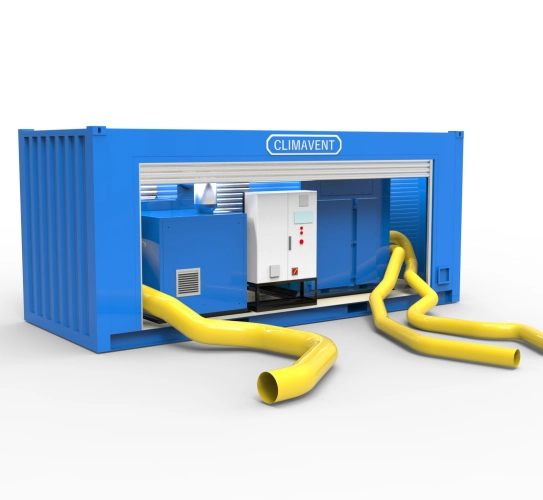 Industrial Paint Fume Extraction Units in a Container to allow for the extraction to be sat outside with the extraction hose manoeuvred to suit the application